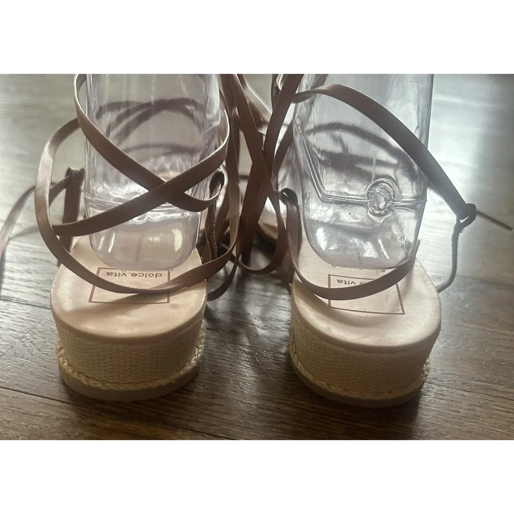 Dolce Vita Patli Strappy Lace Up Wedge Sandals Natural Stella Beige Womens 8.5
